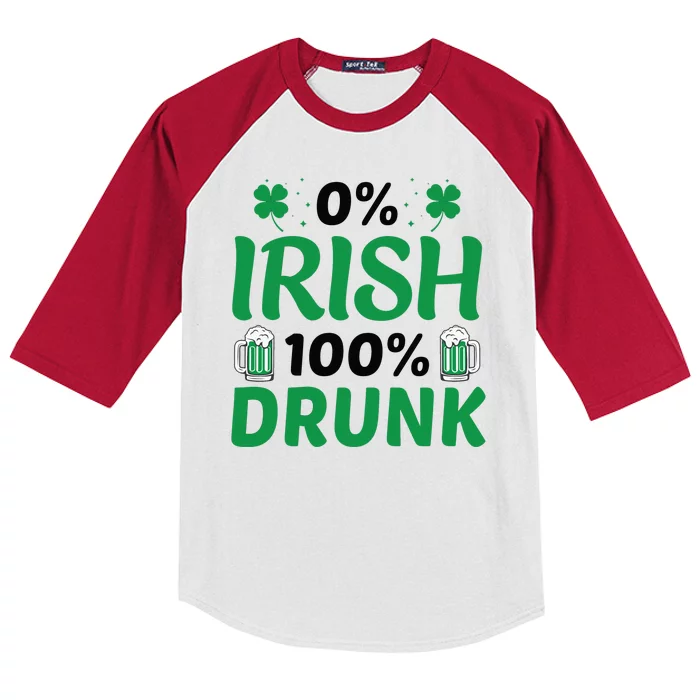 0 Irish 100 Percent Drunk Funny St Pattys Day Kids Colorblock Raglan Jersey