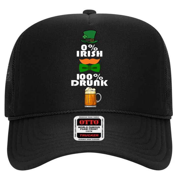 0 Percent Irish 100 Percent Drunk Irish Hipster High Crown Mesh Trucker Hat