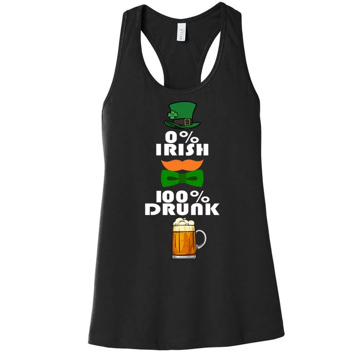 0 Percent Irish 100 Percent Drunk Irish Hipster Women's Racerback Tank