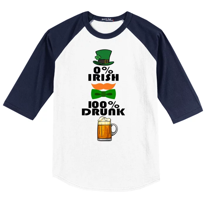 0 Percent Irish 100 Percent Drunk Irish Hipster Baseball Sleeve Shirt