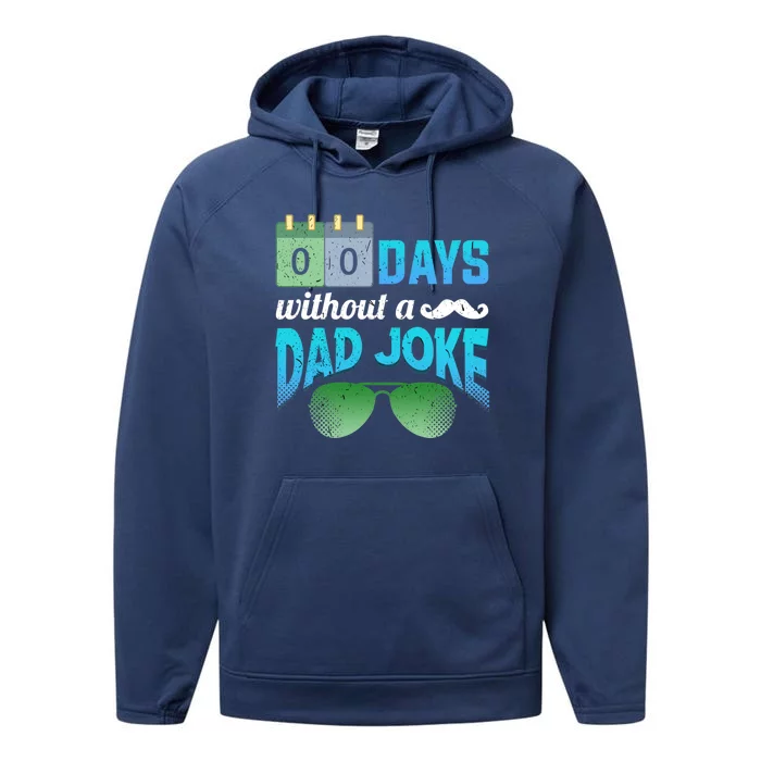 0 Days Without A Dad Joke Fathers Day Dad Jokes Mustache Cool Gift Performance Fleece Hoodie