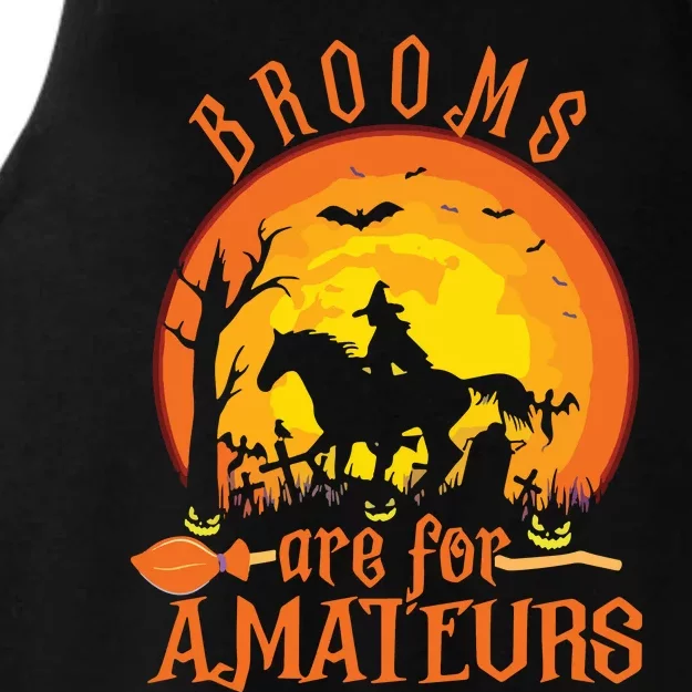 000000000 Funny Brooms Are For Amateurs Witch Riding Horse Halloween Ladies Tri-Blend Wicking Tank