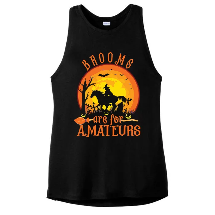 000000000 Funny Brooms Are For Amateurs Witch Riding Horse Halloween Ladies Tri-Blend Wicking Tank