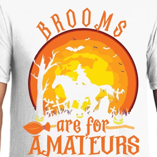 000000000 Funny Brooms Are For Amateurs Witch Riding Horse Halloween Pajama Set