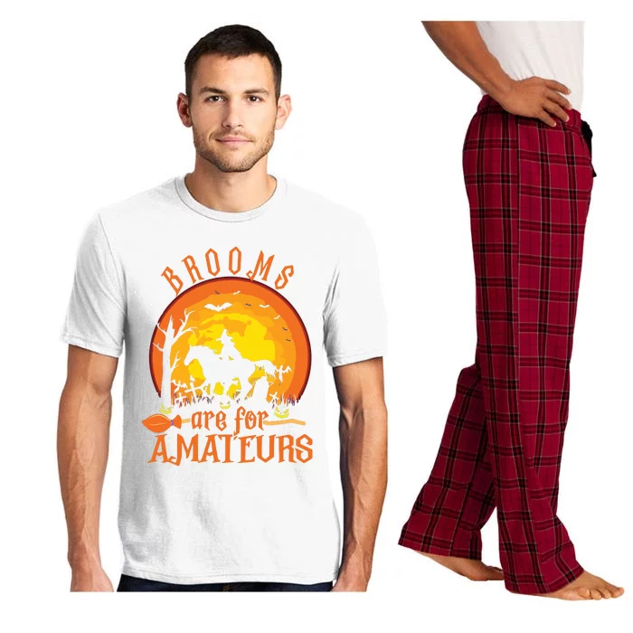 000000000 Funny Brooms Are For Amateurs Witch Riding Horse Halloween Pajama Set