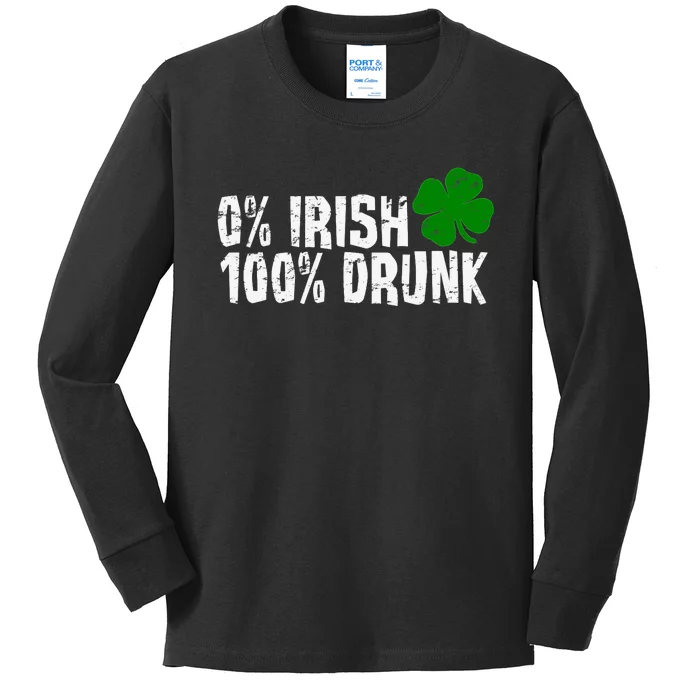 0% Irish 100% Drunk St Patricks Day Shamrock Vintage Kids Long Sleeve Shirt