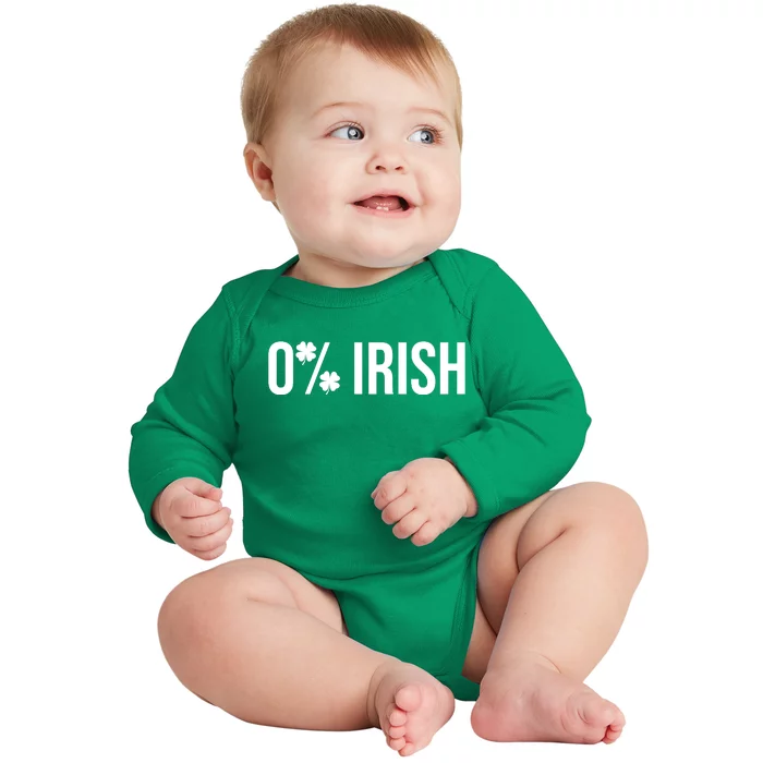 0% Irish Zero Percent Funny St Patricks Day Baby Long Sleeve Bodysuit