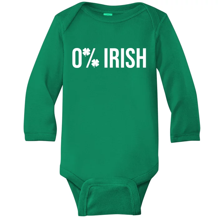 0% Irish Zero Percent Funny St Patricks Day Baby Long Sleeve Bodysuit