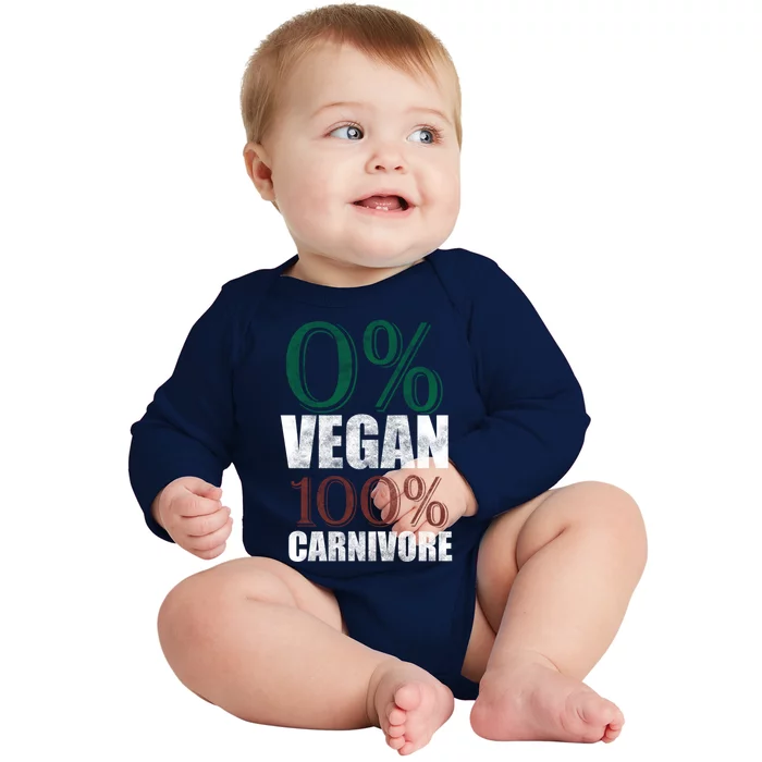 0% Vegan Great Gift Meat Eater Carnivore Bbq Smoker Grillfather Great Gift Baby Long Sleeve Bodysuit