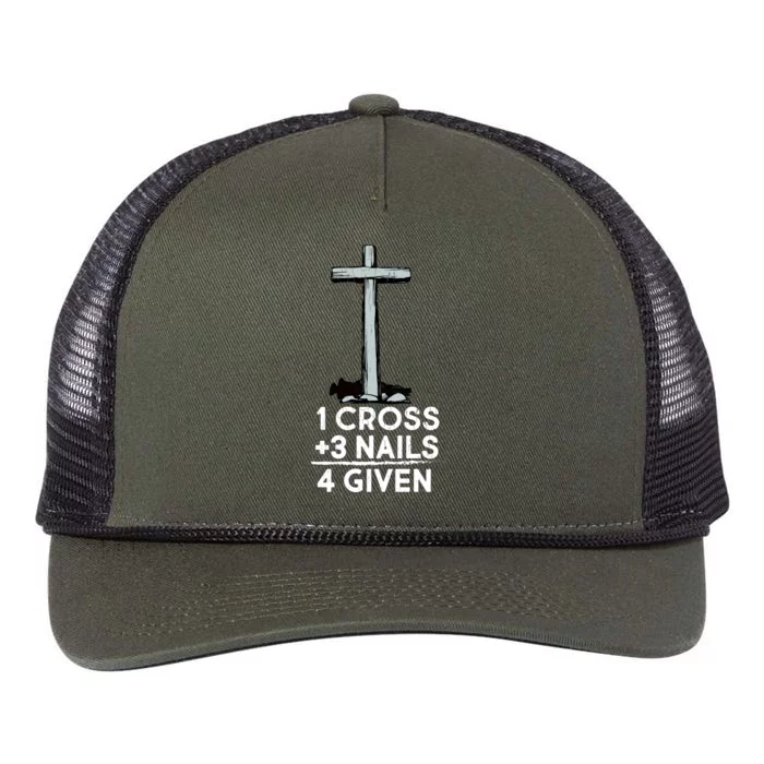 1 Cross Plus 3 Nails Equals 4 Given Retro Rope Trucker Hat Cap