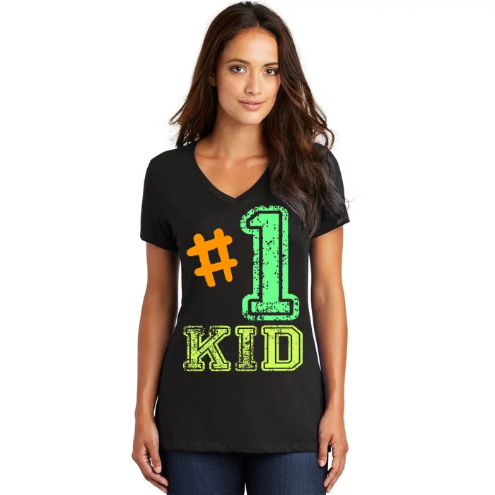 #1 Kid Women's V-Neck T-Shirt