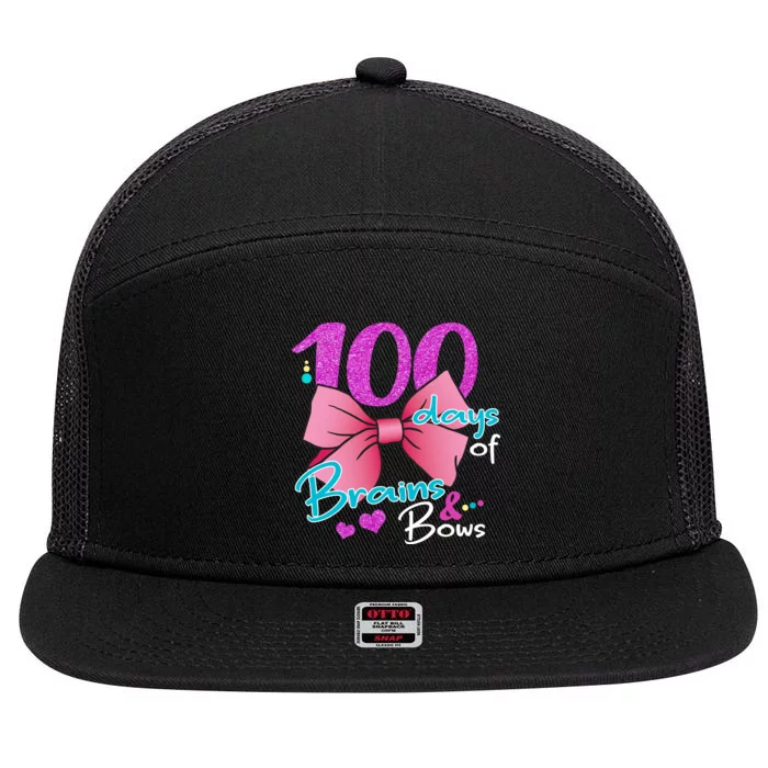 100 Days Of School Brains and Bows 7 Panel Mesh Trucker Snapback Hat