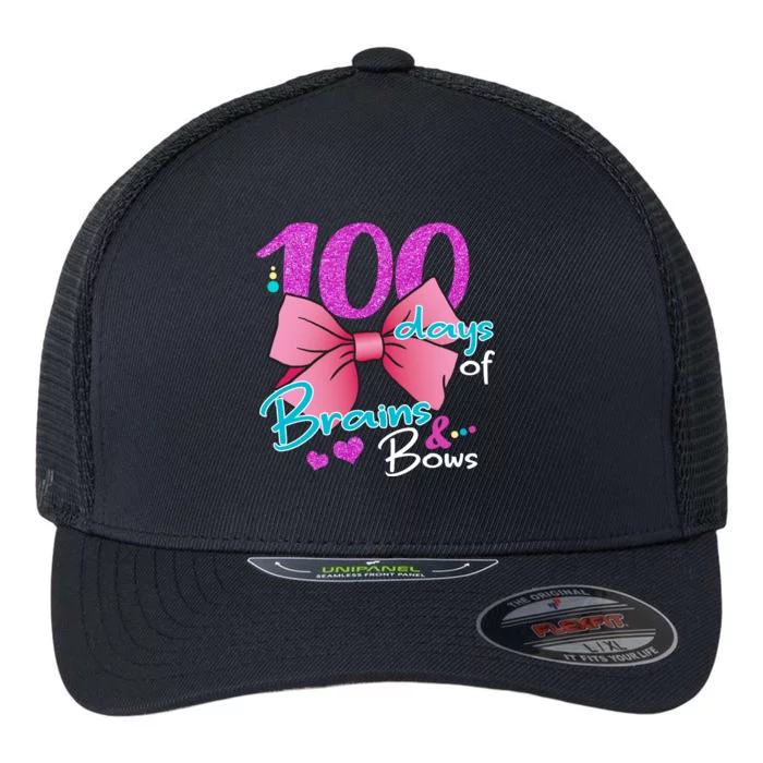 100 Days Of School Brains and Bows Flexfit Unipanel Trucker Cap