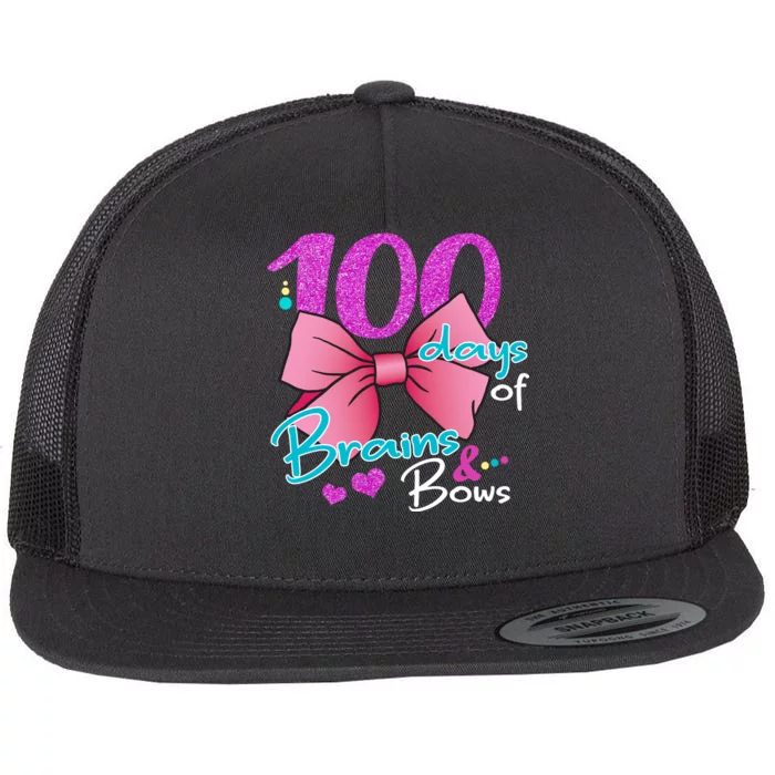 100 Days Of School Brains and Bows Flat Bill Trucker Hat