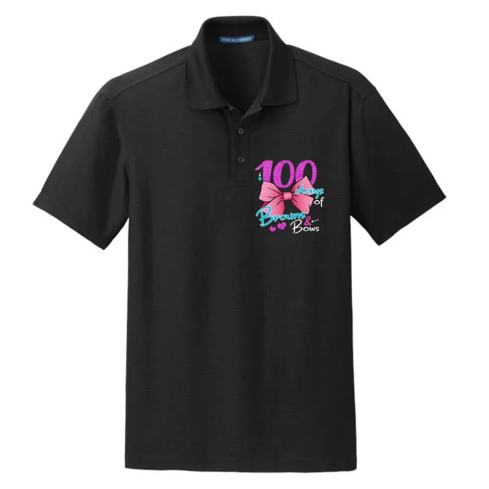 100 Days Of School Brains and Bows Dry Zone Grid Performance Polo