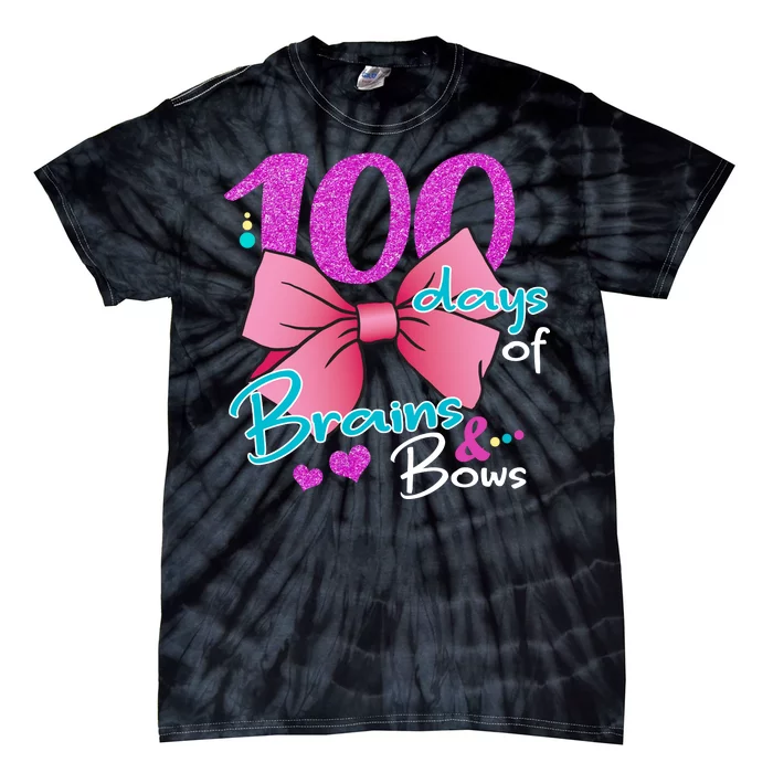 100 Days Of School Brains and Bows Tie-Dye T-Shirt