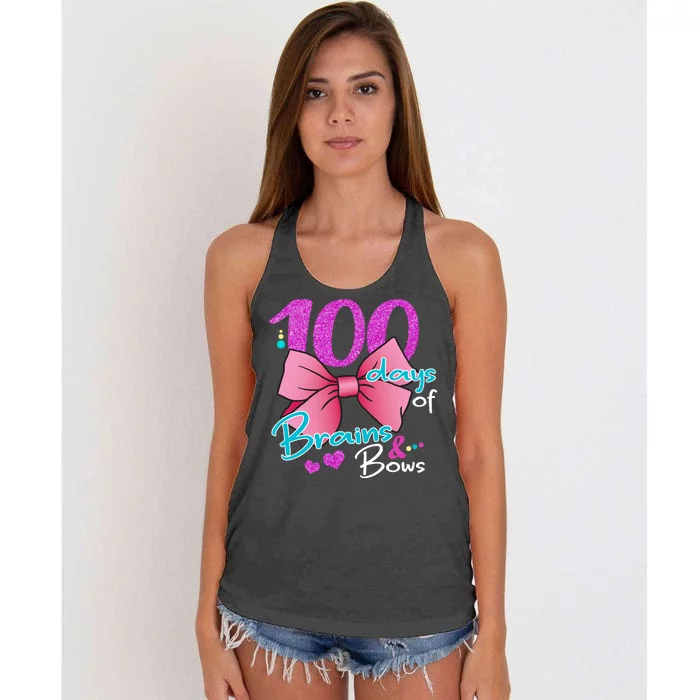 100 Days Of School Brains and Bows Women's Knotted Racerback Tank