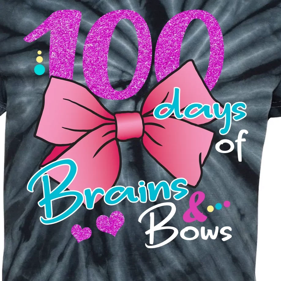 100 Days Of School Brains and Bows Kids Tie-Dye T-Shirt