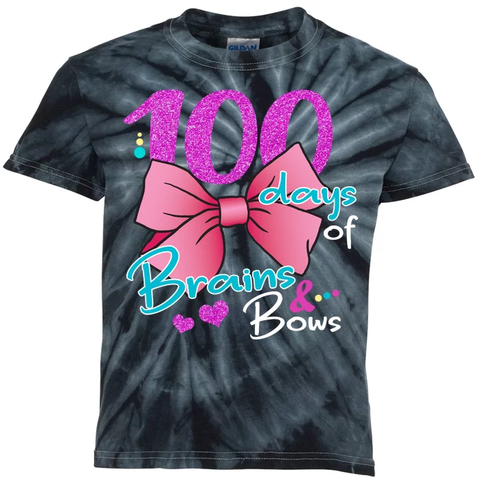 100 Days Of School Brains and Bows Kids Tie-Dye T-Shirt