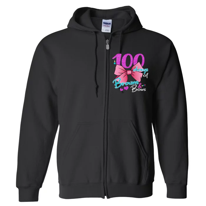 100 Days Of School Brains and Bows Full Zip Hoodie