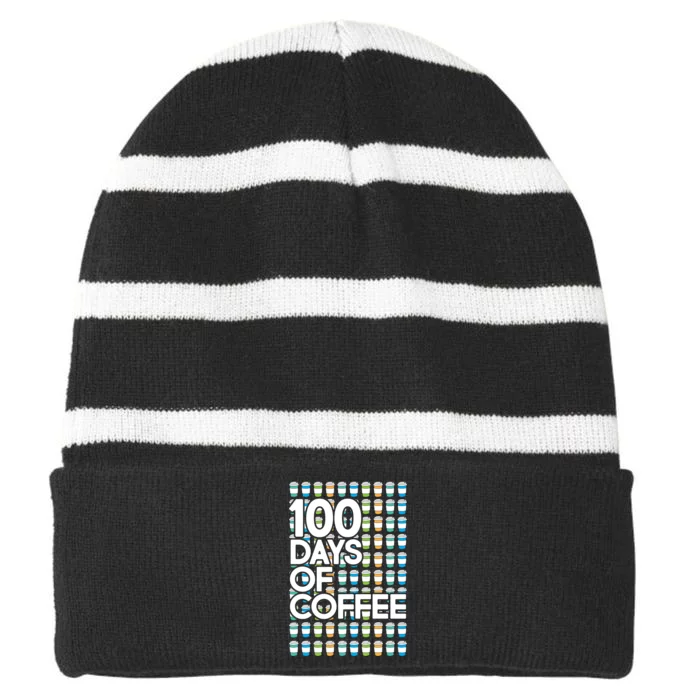 100 Days Of School (Coffee) Striped Beanie with Solid Band