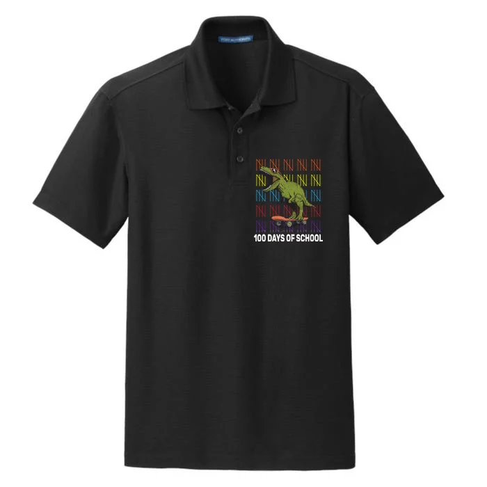 100 Days of School Cool Dinosaur Dry Zone Grid Performance Polo