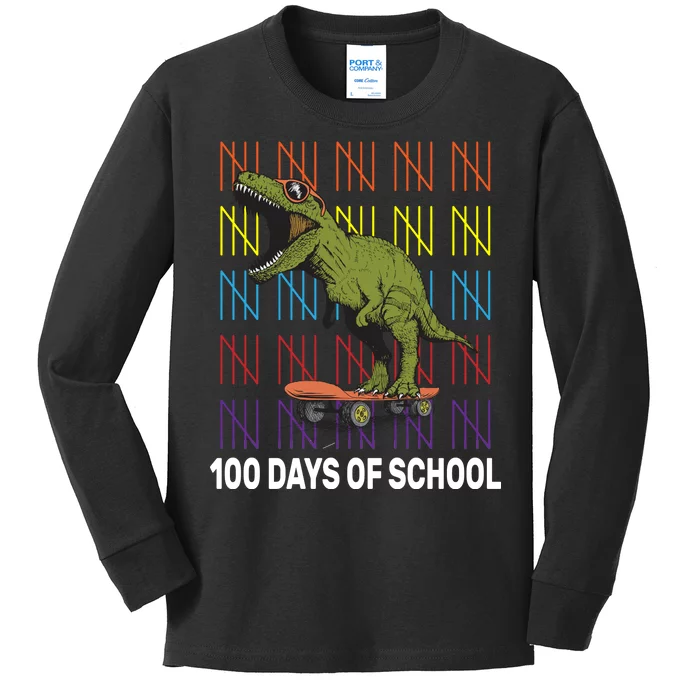 100 Days of School Cool Dinosaur Kids Long Sleeve Shirt