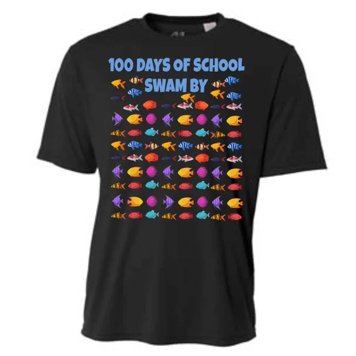 100 Days Of School Swam By Fish Cooling Performance Crew T-Shirt