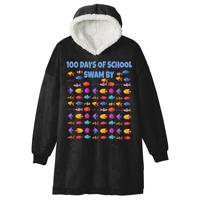 100 Days Of School Swam By Fish Hooded Wearable Blanket