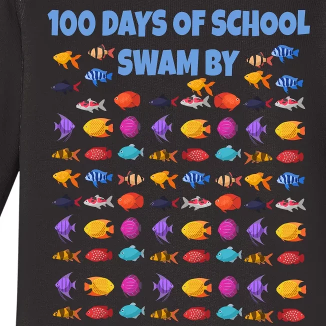 100 Days Of School Swam By Fish Baby Long Sleeve Bodysuit