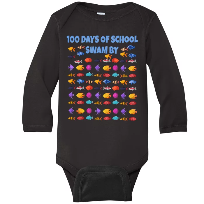 100 Days Of School Swam By Fish Baby Long Sleeve Bodysuit