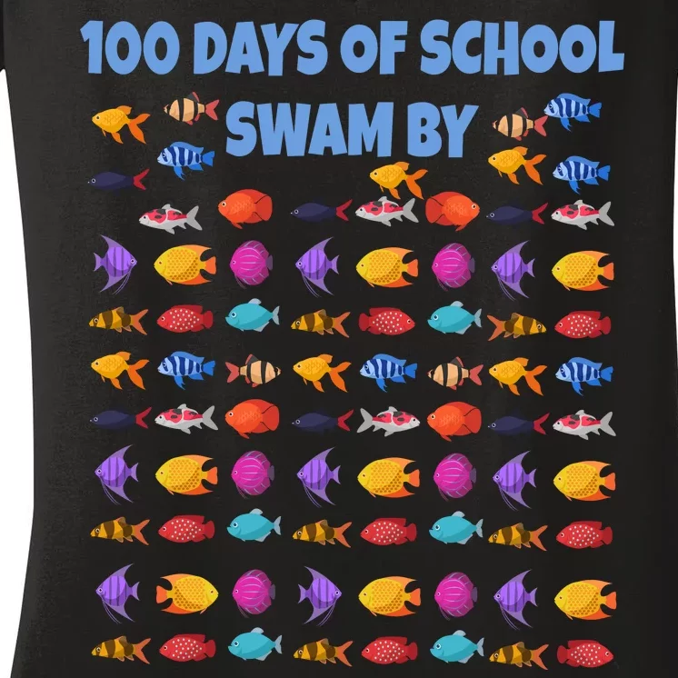 100 Days Of School Swam By Fish Women's V-Neck T-Shirt