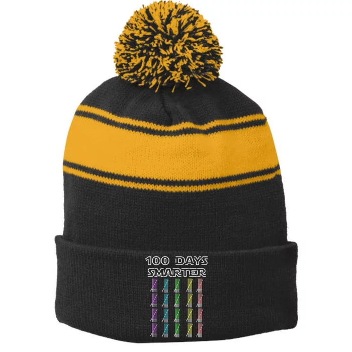 100 Days Smarter 100th Day Of School Stripe Pom Pom Beanie