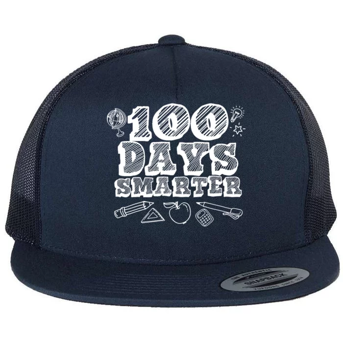 100 Days Smarter Funny 100 Days Of School Flat Bill Trucker Hat