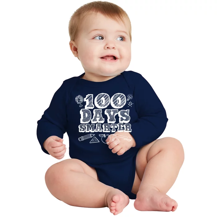 100 Days Smarter Funny 100 Days Of School Baby Long Sleeve Bodysuit