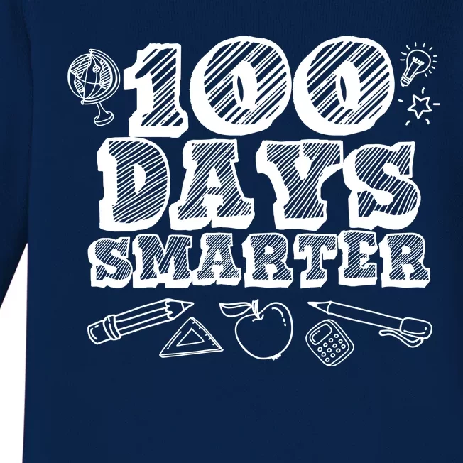 100 Days Smarter Funny 100 Days Of School Baby Long Sleeve Bodysuit