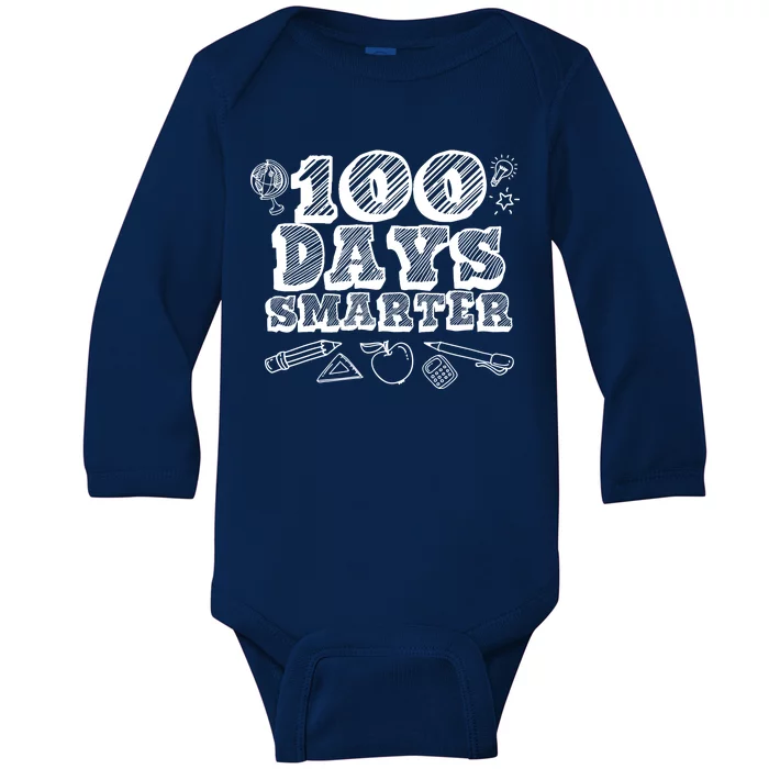 100 Days Smarter Funny 100 Days Of School Baby Long Sleeve Bodysuit