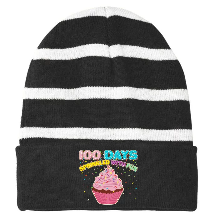 100 Days Sprinkled With Fun Cupcake Striped Beanie with Solid Band