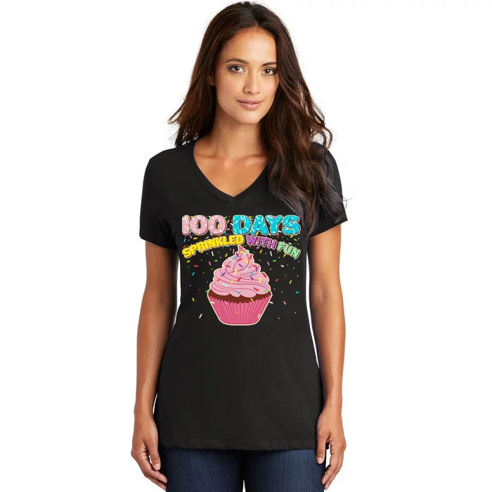 100 Days Sprinkled With Fun Cupcake Women's V-Neck T-Shirt