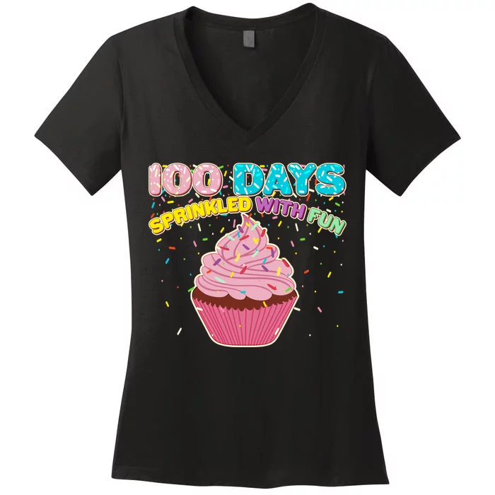 100 Days Sprinkled With Fun Cupcake Women's V-Neck T-Shirt