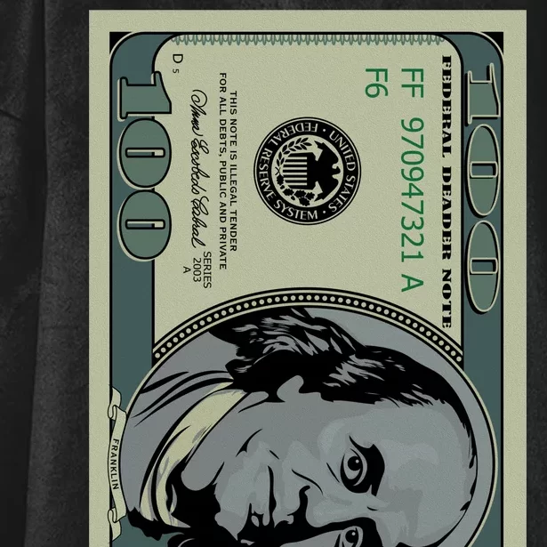 100 Dollar Bill - $100 - Benjamin Franklin Money Hooded Wearable Blanket