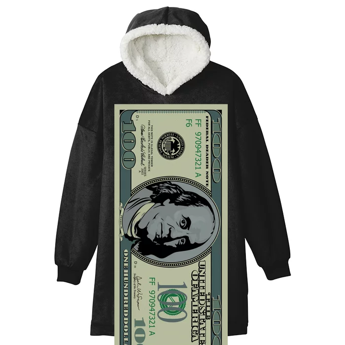 100 Dollar Bill - $100 - Benjamin Franklin Money Hooded Wearable Blanket