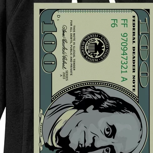 100 Dollar Bill - $100 - Benjamin Franklin Money Women's Fleece Hoodie