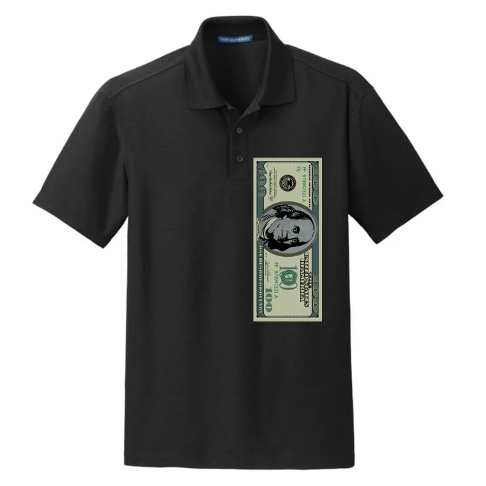 100 Dollar Bill - $100 - Benjamin Franklin Money Dry Zone Grid Performance Polo