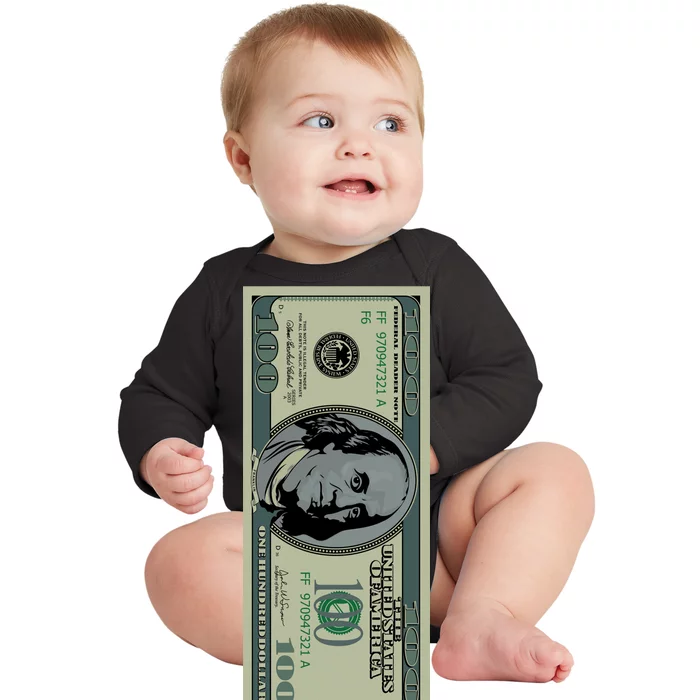 100 Dollar Bill - $100 - Benjamin Franklin Money Baby Long Sleeve Bodysuit