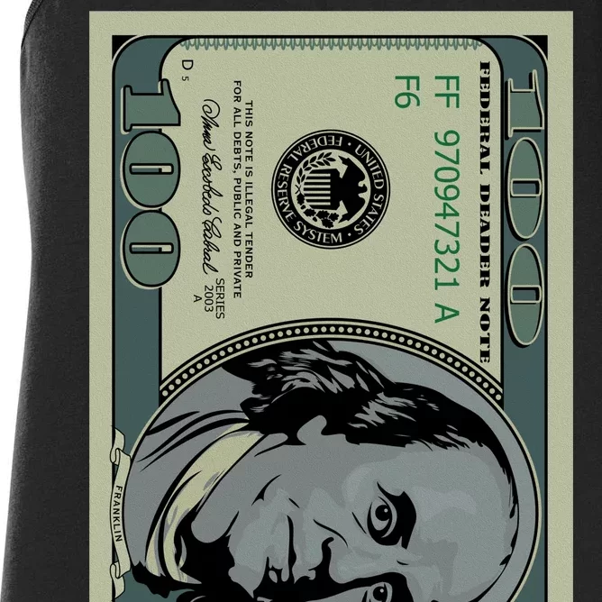 100 Dollar Bill - $100 - Benjamin Franklin Money Women's Racerback Tank