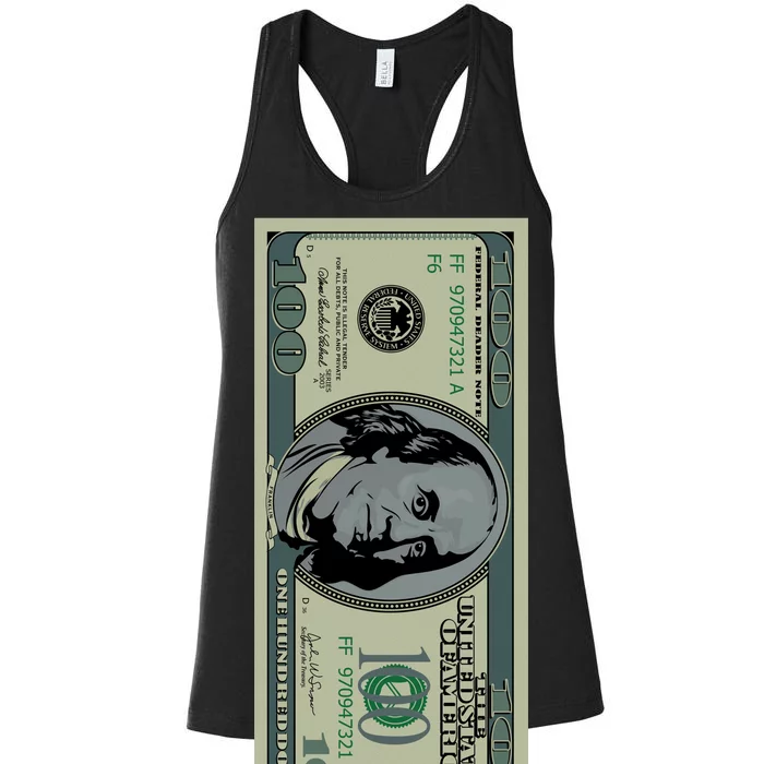 100 Dollar Bill - $100 - Benjamin Franklin Money Women's Racerback Tank