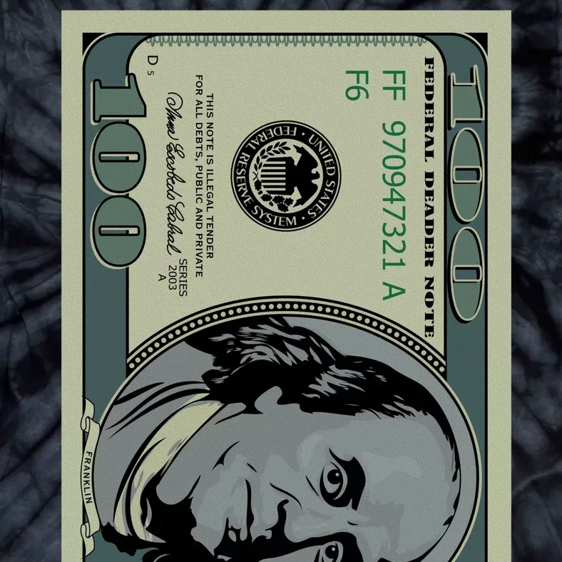 100 Dollar Bill - $100 - Benjamin Franklin Money Tie-Dye T-Shirt