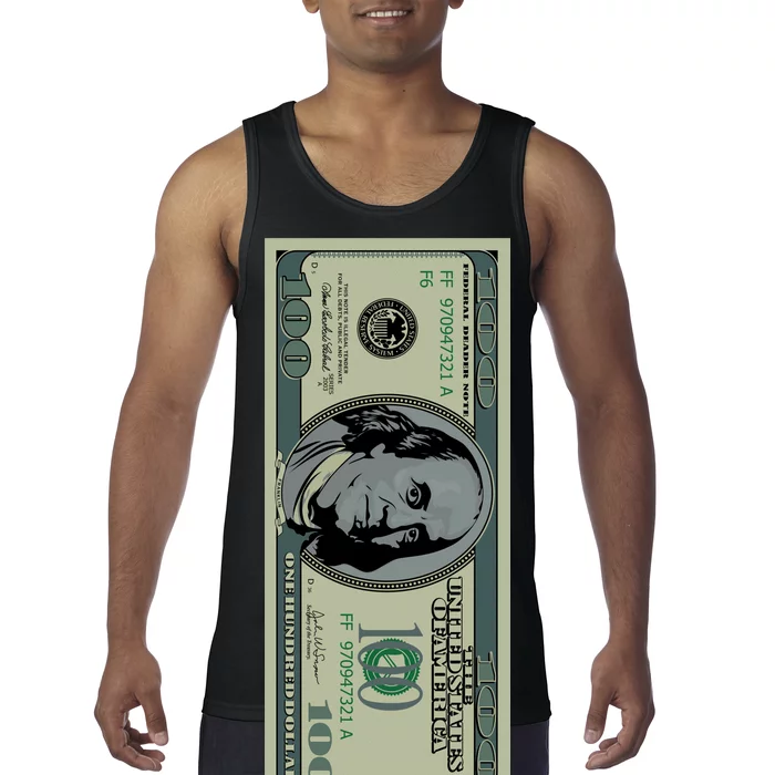 100 Dollar Bill - $100 - Benjamin Franklin Money Tank Top