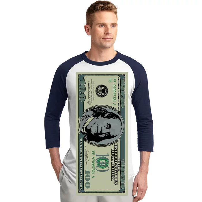 100 Dollar Bill - $100 - Benjamin Franklin Money Baseball Sleeve Shirt